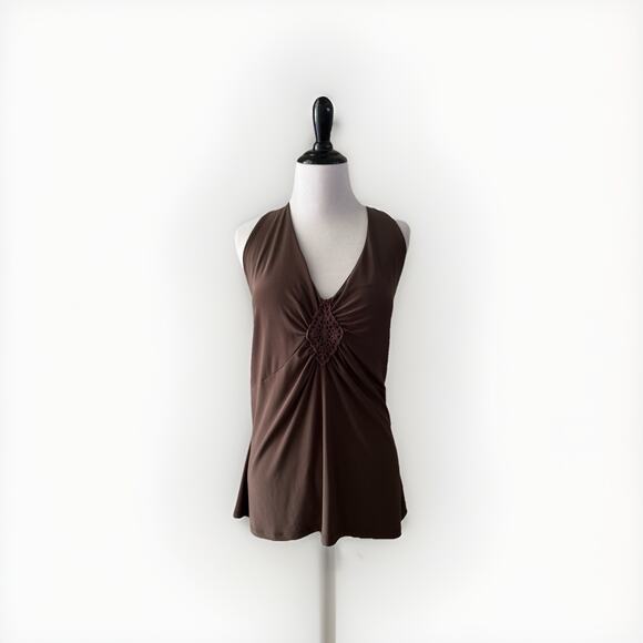 Forest Fairy Core Brown Knit Crochet Halter Crop Top Stretch Earthy Plus Size 20 - Picture 1 of 8